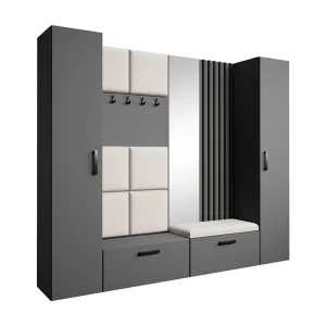 GARDEROBE Margaret XL 242/203/43 met gestoffeerde panelen/lamellen/spiegel GARDEROBE Margaret XL 242/203/43 met gestoffeerde panelen/lamellen/spiegel