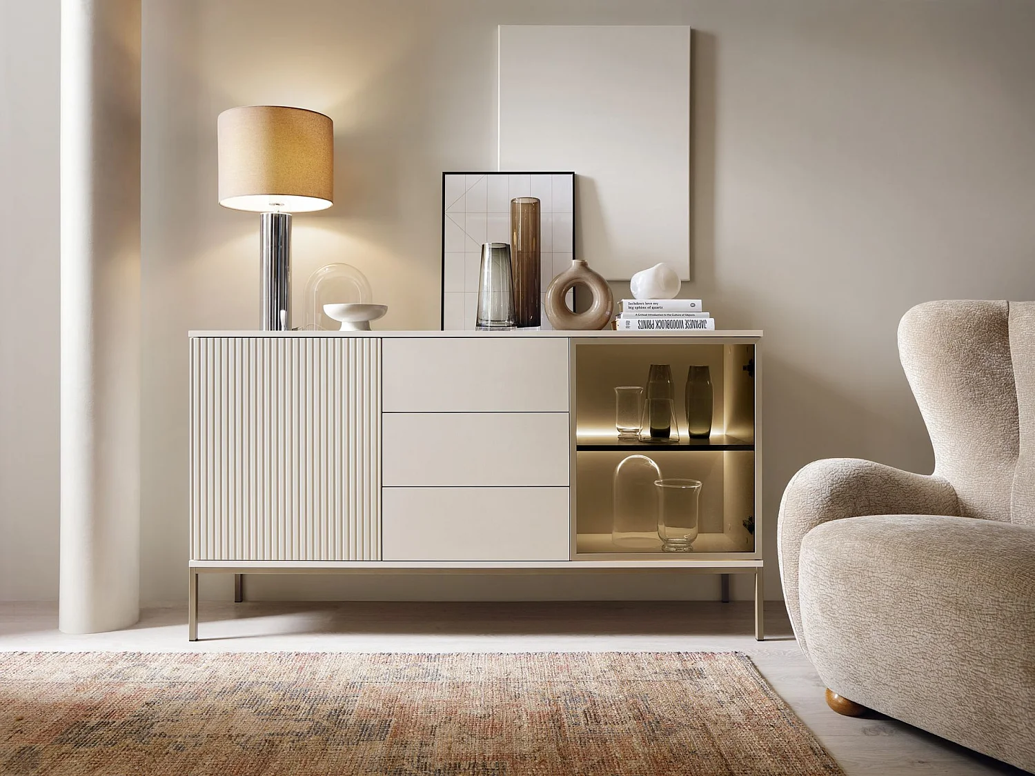 Dressoir met 3 laden en LED - 154 cm - grijs - TOSENA