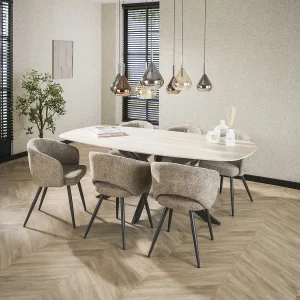 Eetkamertafel 180 Deens Ovaal Romano – Travertin 3D Keramiek