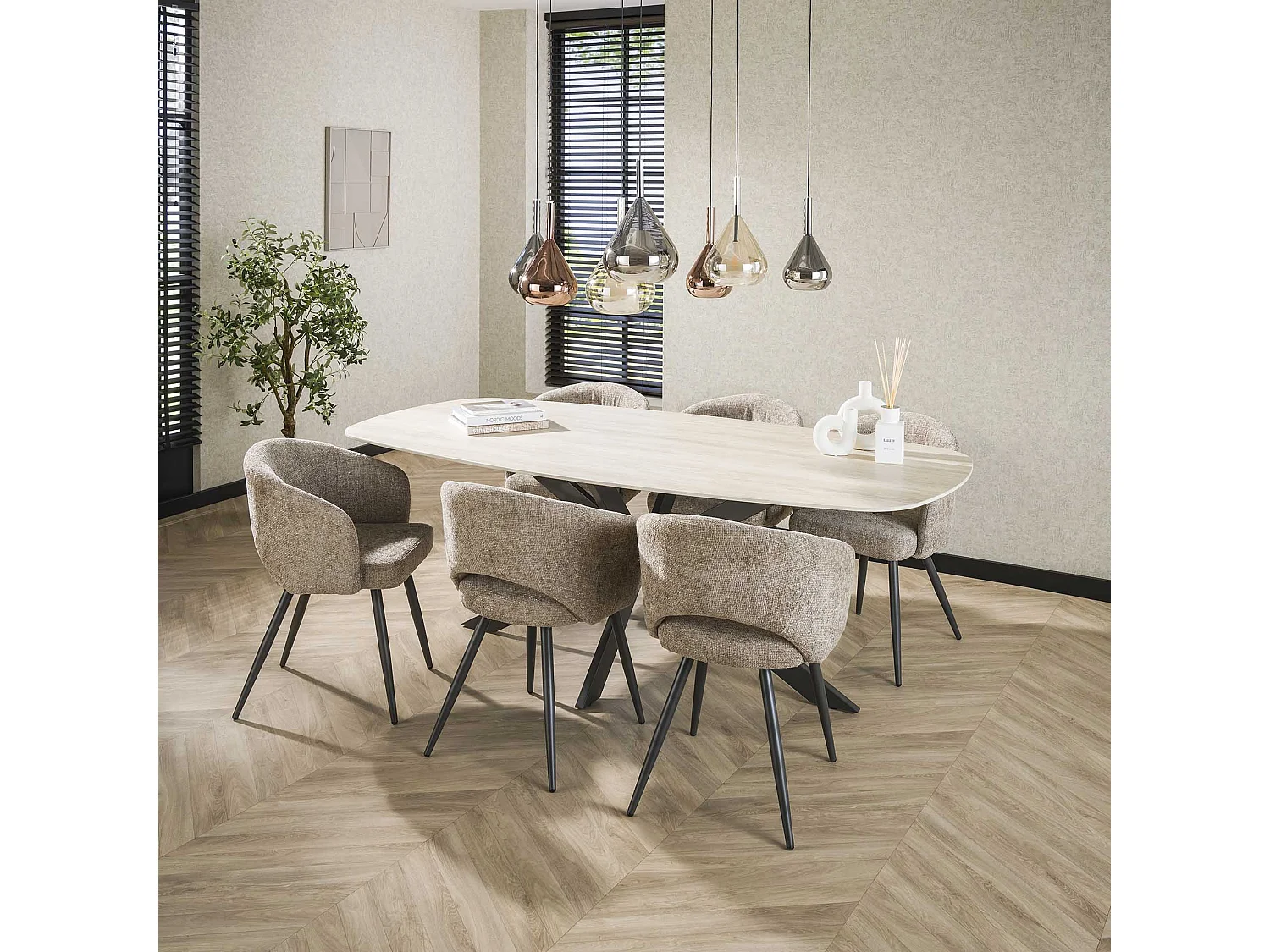 Eetkamertafel 180 Deens Ovaal Romano - Travertin 3D Keramiek