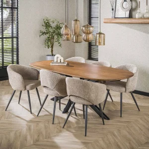 Eetkamertafel 215cm Cliff Ovale Buis – Massief Mango Zandkleur