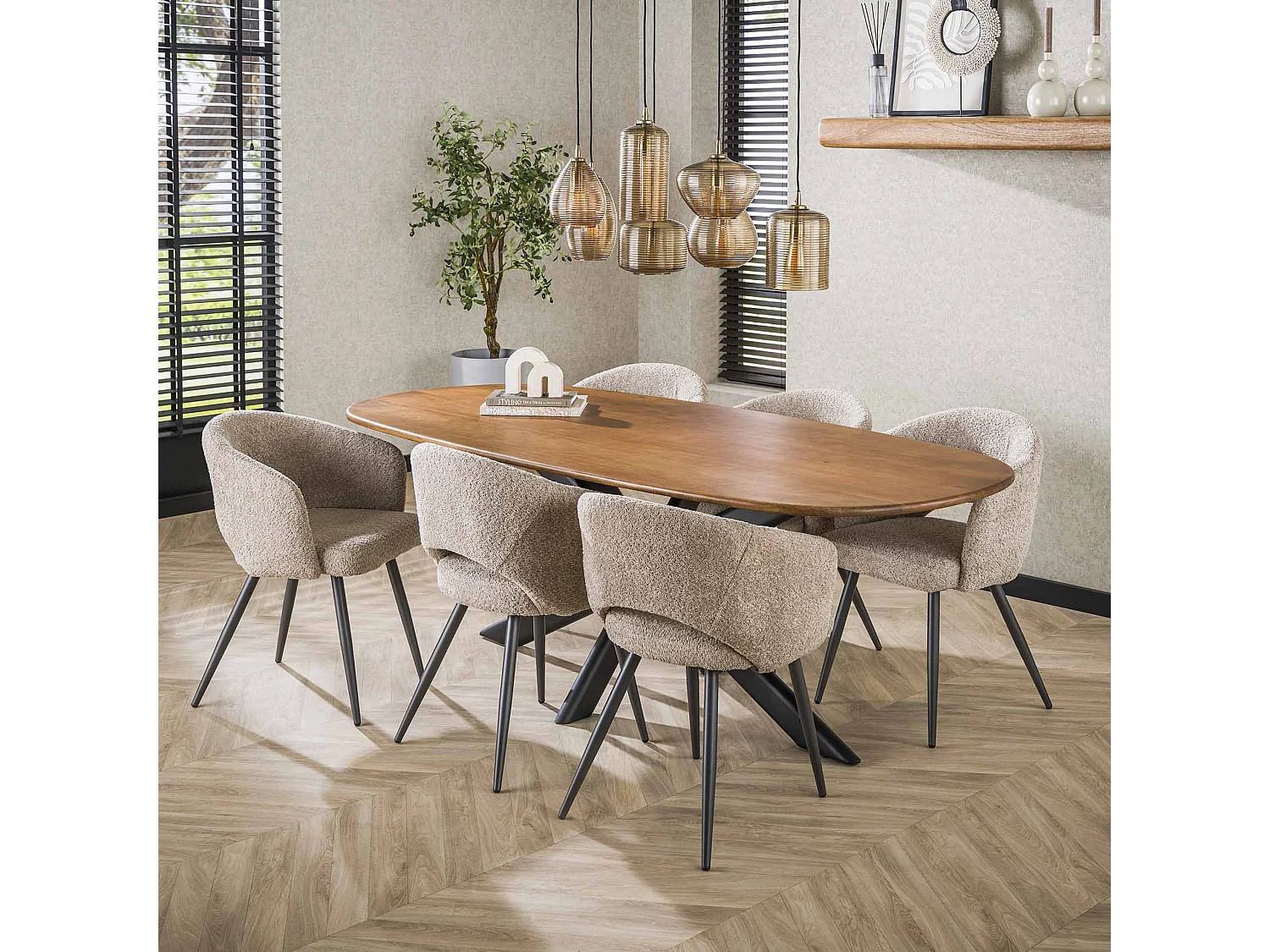 Eetkamertafel 215cm Cliff Ovale Buis - Massief Mango Zandkleur