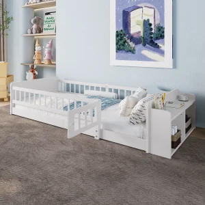 Eenpersoonsbed kinderbed – 90 x 200 cm – met open opbergruimte – grenen – wit Eenpersoonsbed kinderbed – 90 x 200 cm – met open opbergruimte – grenen – wit