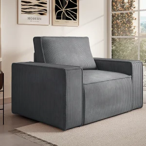 Fauteuil van antracietgrijs ribfluweel met design-stijl AMELIA Fauteuil van antracietgrijs ribfluweel met design-stijl AMELIA