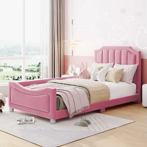 Einzelbett für Kinder 90×200 cm rosa aus MDF, ohne Matratze
