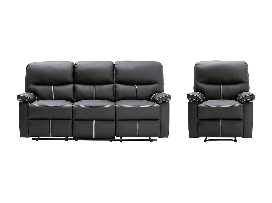 Driezitsbank en relaxfauteuil - Kunstleer - Zwart - Koop nu goedkoop in je online meubelshop