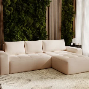 Emporius Nevada Hoekbank 250 cm met slaapfunctie et bedlade, rechts, fluweel beige (Trinity 4) Emporius Nevada Hoekbank 250 cm met slaapfunctie et bedlade, rechts, fluweel beige (Trinity 4)