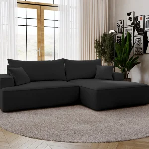 Emporius Dallas Hoekbank L-Vorm – slaapfunctie en bedlade, rechts – Sofa 250 cm, fluweel zwart (Komodo 23)