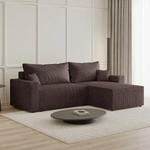 Emporius Lugo Hoekbank 250 cm – L-Vorm, sofa met slaapfunctie, rechts, ribfluweel Bruin (LincolnD 29)