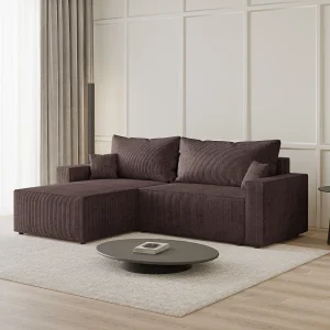 Emporius Lugo Hoekbank 250 cm – L-Vorm, sofa met slaapfunctie, links, ribfluweel Bruin (LincolnD 29)