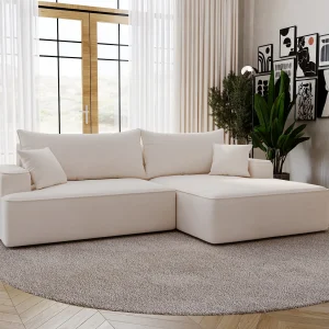 Emporius Dallas Hoekbank L-Vorm – slaapfunctie en bedlade, rechts – Sofa 250 cm, fluweel crème (Komodo 10)