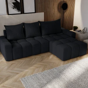 Emporius Wilson Hoekbank met slaapfunctie – slaapbank met bedlade, rechts, fluweel zwart (Amor Velvet 4322)