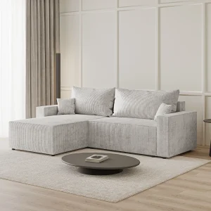 Emporius Lugo Hoekbank 250 cm – L-Vorm, sofa met slaapfunctie, links, ribfluweel Lichtgrijs (LincolnD 84)
