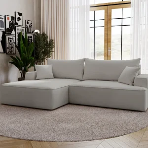Emporius Dallas Hoekbank L-Vorm – slaapfunctie en bedlade, links – Sofa 250 cm, fluweel lichtgrijs (Komodo 20)
