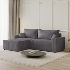 Emporius Lugo Hoekbank 250 cm – L-Vorm, sofa met slaapfunctie, links, ribfluweel Grijs (LincolnD 96)