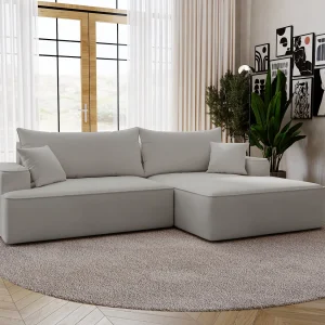Emporius Dallas Hoekbank L-Vorm – slaapfunctie en bedlade, rechts – Sofa 250 cm, fluweel lichtgrijs (Komodo 20)