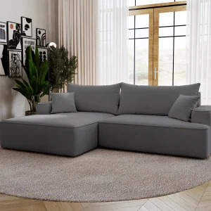 Emporius Dallas Hoekbank L-Vorm – slaapfunctie en bedlade, links – Sofa 250 cm, fluweel grijs (Komodo 21)
