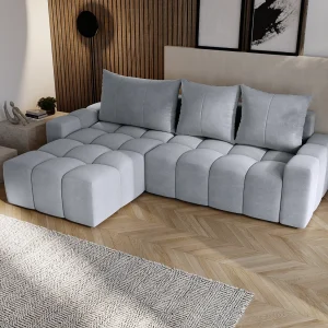 Emporius Wilson Hoekbank met slaapfunctie – slaapbank met bedlade, links, fluweel lichtgrijs (Amor Velvet 4318) Emporius Wilson Hoekbank met slaapfunctie – slaapbank met bedlade, links, fluweel lichtgrijs (Amor Velvet 4318)