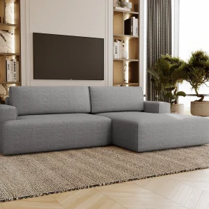 Emporius Boston Hoekbank L-Vorm – bank met slaapfunctie et bedlade – slaapbank 270 cm, rechts, grijs (Memphis 18)