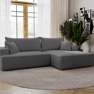 Emporius Dallas Hoekbank L-Vorm – slaapfunctie en bedlade, rechts – Sofa 250 cm, fluweel grijs (Komodo 21)