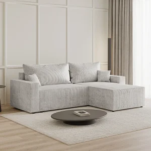 Emporius Lugo Hoekbank 250 cm – L-Vorm, sofa met slaapfunctie, rechts, ribfluweel Lichtgrijs (LincolnD 84)