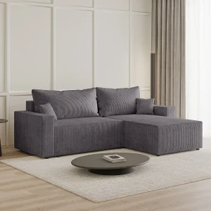 Emporius Lugo Hoekbank 250 cm – L-Vorm, sofa met slaapfunctie, rechts, ribfluweel Grijs (LincolnD 96)