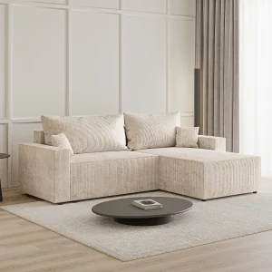 Emporius Lugo Hoekbank 250 cm – L-Vorm, sofa met slaapfunctie, rechts, ribfluweel Beige (LincolnD 4)