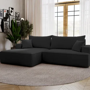 Emporius Dallas Hoekbank L-Vorm – slaapfunctie en bedlade, links – Sofa 250 cm, fluweel zwart (Komodo 23)