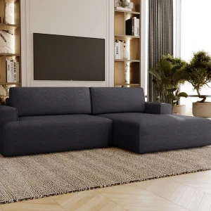 Emporius Boston Hoekbank L-Vorm – bank met slaapfunctie et bedlade – slaapbank 270 cm, rechts, zwart (Memphis 20)