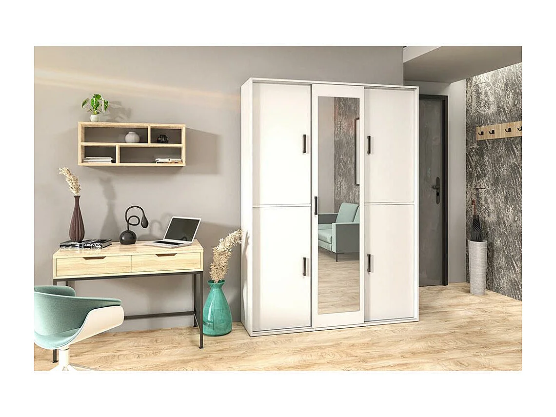 DRAAIDEURKAST Lang 150/205/40 cm 5-deurs wit