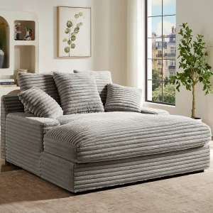 Tweezits chaise longue van fluweel met brede ribbels in grijs ESARTO van Pascal Morabito Tweezits chaise longue van fluweel met brede ribbels in grijs ESARTO van Pascal Morabito