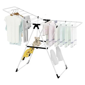 Droogrek inklapbaar staand droogrek uittrekbaar wasdroger met vleugels voor lange wasbeurten vleugelwasrek voor binnen en buiten (130-137) x 56 x (98-124) cm