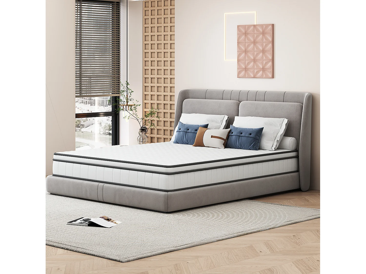 Driezijdige onafhankelijke pocketveringmatras 140*190*25CM, wit + grijze rand