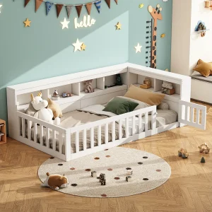 Eenpersoonsbed voor kinderen – 90 x 200 cm – nachtkastje met opbergruimte + stopcontact + USB – met lattenbodem – spaanplaat – wit Eenpersoonsbed voor kinderen – 90 x 200 cm – nachtkastje met opbergruimte + stopcontact + USB – met lattenbodem – spaanplaat – wit