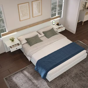 Dubbelbed 180×200 cm met 2 LED-nachtlampjes, 2 nachtkastjes met opbergruimte en USB/Type C/EU-stopcontact, Wit Dubbelbed 180×200 cm met 2 LED-nachtlampjes, 2 nachtkastjes met opbergruimte en USB/Type C/EU-stopcontact, Wit