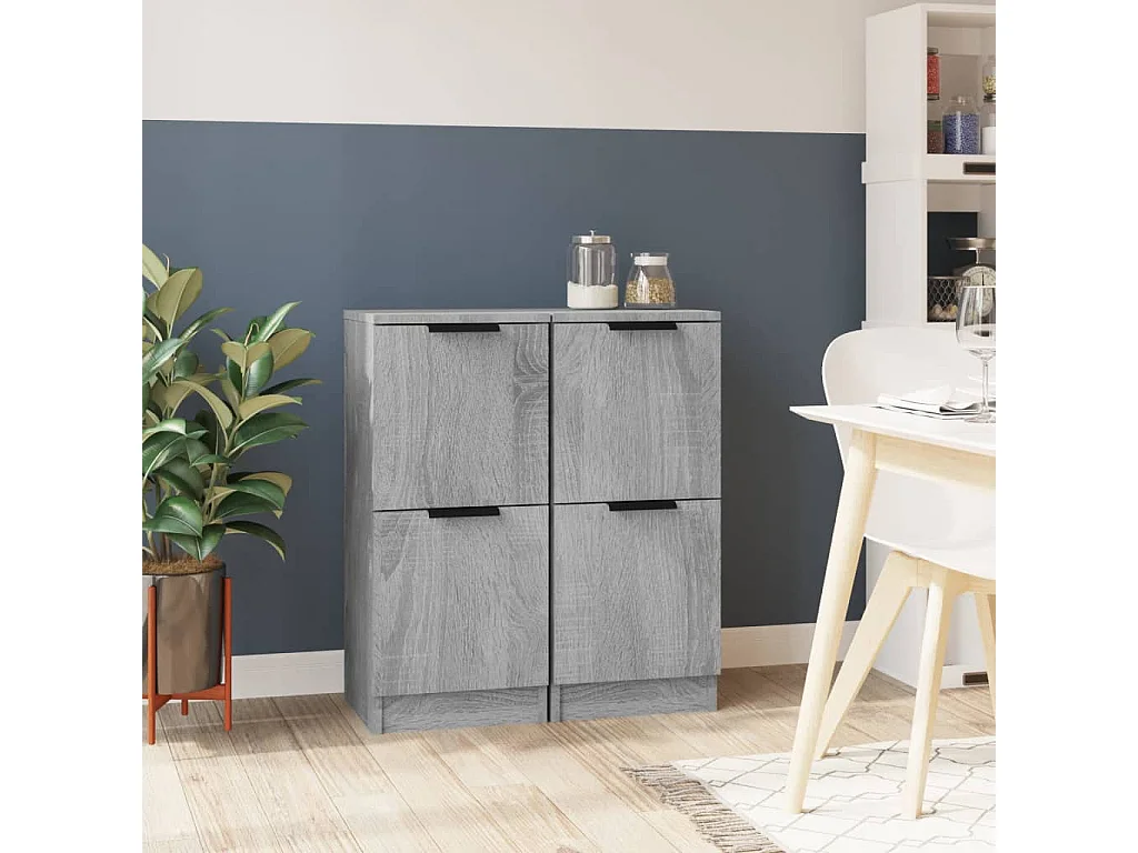 Dressoirs 2 st 30x30x70 cm bewerkt hout grijs sonoma eikenkleur