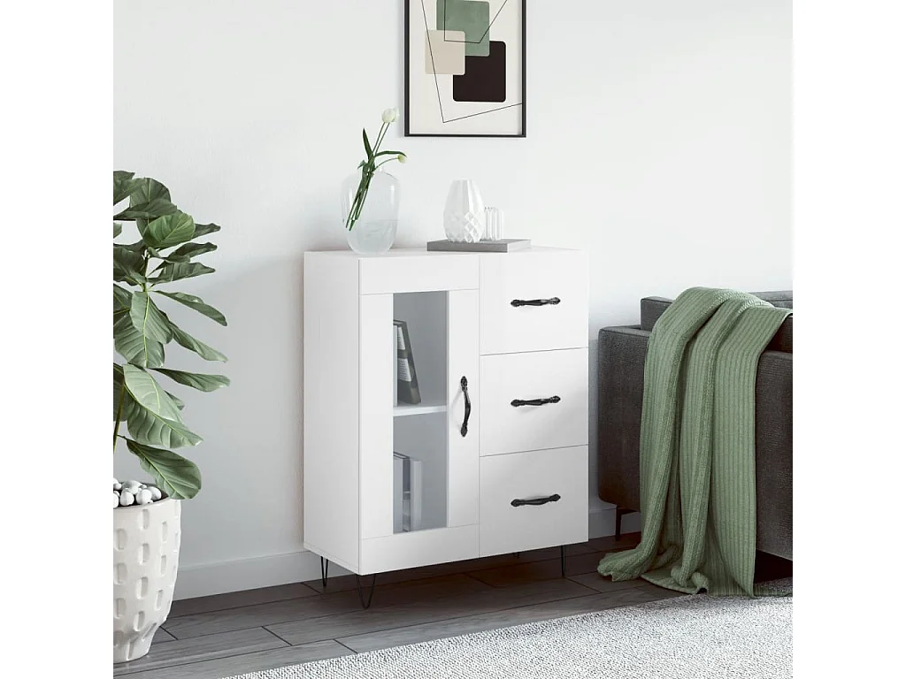 Dressoir 69,5x34x90 cm bewerkt hout hoogglans wit