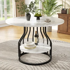 Eettafel voor 4 personen – 80 x 80 x 76 cm – klein rond blad in het midden voor opbergruimte – MDF – wit + zwart Eettafel voor 4 personen – 80 x 80 x 76 cm – klein rond blad in het midden voor opbergruimte – MDF – wit + zwart
