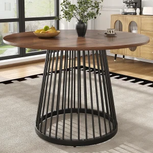 Eettafel voor 4 personen – 80 x 80 x 76 cm – ronde tafel met zwarte metalen poten – gemarmerd MDF-blad – MDF + metaal – zwart Eettafel voor 4 personen – 80 x 80 x 76 cm – ronde tafel met zwarte metalen poten – gemarmerd MDF-blad – MDF + metaal – zwart