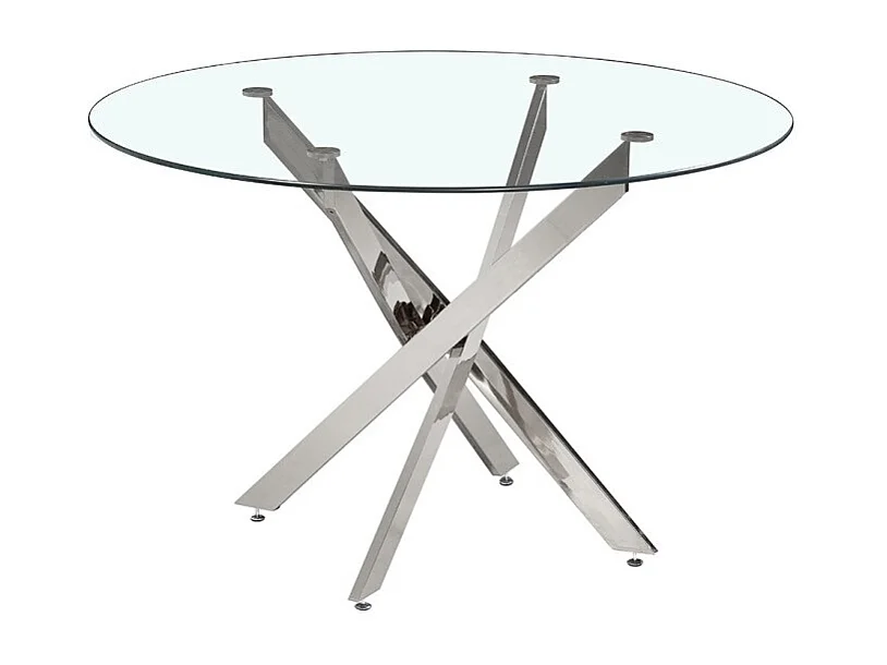 Eettafel CRISTELIA – Rond Ø120 cm – Glazen blad – Verchroomde poten – Elegant en modern design