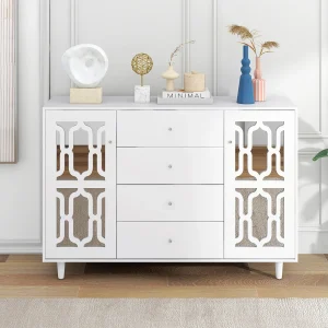 Dressoir 160x40x84cm met 2 spiegeldeuren en 4 lades, romp in zwart gelakt