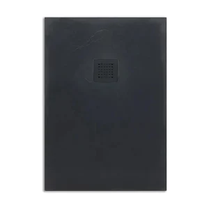 Dunne rechthoekige douchebak "Milano" in zwarte hars met steeneffect, antislip, 80x120h cm