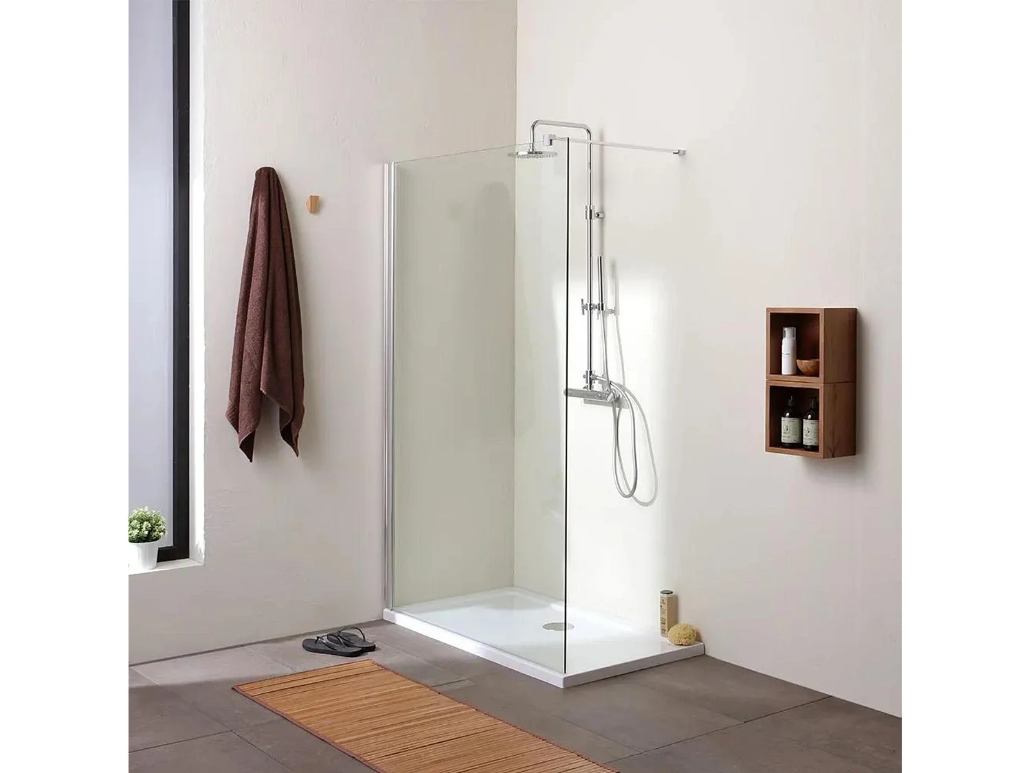 Enkelwandige douchewand "Walk-in" in transparant glas cm 100x190h