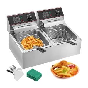 Friet Apparaat SucceBuy 5000W 12L Commerciële Elektrische Frietkoker met Dubbele Tank van Roestvrij Staal Friet Apparaat SucceBuy 5000W 12L Commerciële Elektrische Frietkoker met Dubbele Tank van Roestvrij Staal