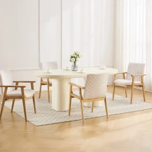 Set van 6 stoelen met armleuningen in ribfluweel en rubberhout – Crème – FILDON Set van 6 stoelen met armleuningen in ribfluweel en rubberhout – Crème – FILDON