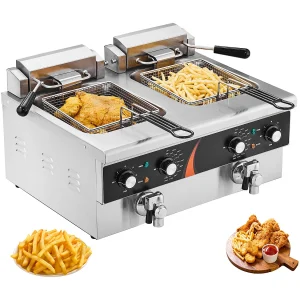 Friteuse Commercieel SucceBuy Elektrische Toonbank Friteuse Dubbele Tank 3000 W x 2 Capaciteit 5,9 L Friteuse Commercieel SucceBuy Elektrische Toonbank Friteuse Dubbele Tank 3000 W x 2 Capaciteit 5,9 L