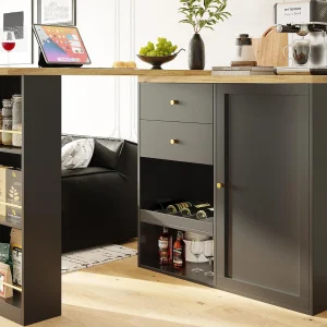 Dressoir、Draaibare en uittrekbare barkast – 2 laden en 6 vakken – Zwart Dressoir、Draaibare en uittrekbare barkast – 2 laden en 6 vakken – Zwart