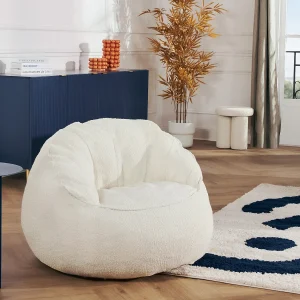 Schelpvormige fauteuil-poef van witte boucléstof FONADO Schelpvormige fauteuil-poef van witte boucléstof FONADO
