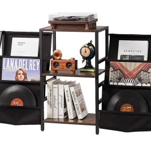 DVD-Meubel SucceBuy Standaard voor Draaitafel met 3 Niveaus van Metaal Tot 280 Albums Zwart