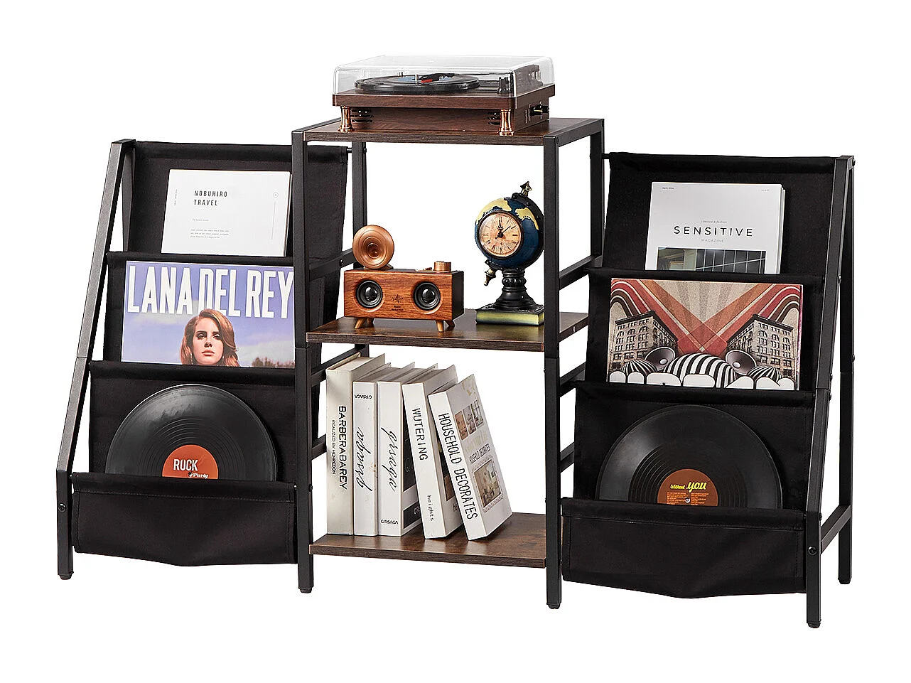 DVD-Meubel SucceBuy Standaard voor Draaitafel met 3 Niveaus van Metaal Tot 280 Albums Zwart
